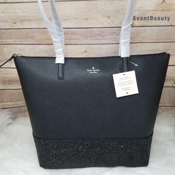 Kate Spade Penny Greta Court Black Glitter Tote - Picture 6 of 13